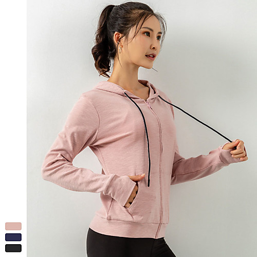 

Women's Hoodie Sweatshirt Yoga Top Winter Thumbhole Pocket Fashion Black Blue Pink Elastane Yoga Fitness Running Hoodie Top Long Sleeve Sport Activewear Quick Dry Breathable Comfortable Stretchy