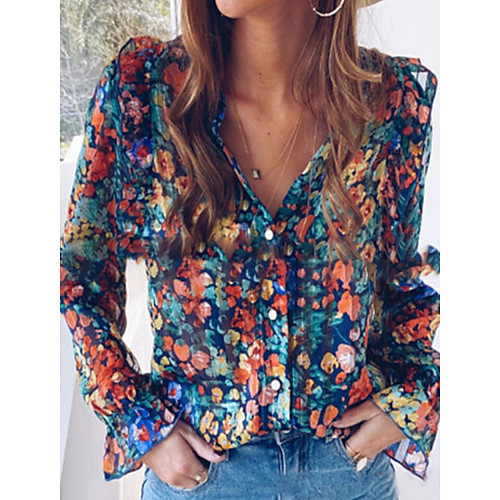 

Women's Tops Floral Blouse V Neck Loose Daily Summer Navy Blue S M L XL 2XL 3XL 4XL 5XL