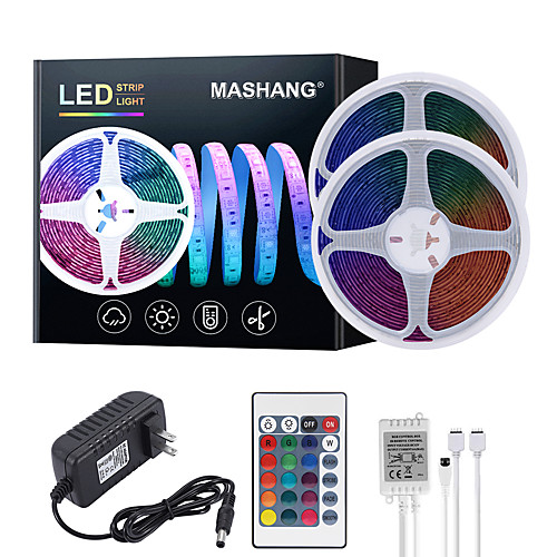 

MASHANG 32.8ft 10M LED Strip Lights RGB Tiktok Lights Waterproof 600LEDs SMD 2835 with 24 Keys IR Remote Controller and 100-240V Adapter for Home Bedroom Kitchen TV Back Lights DIY Deco