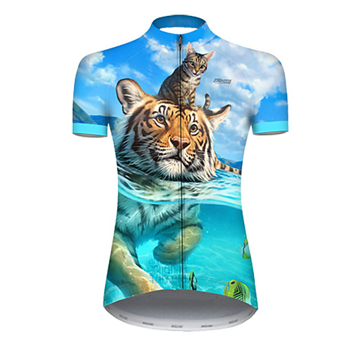 

21Grams Women's Short Sleeve Cycling Jersey Nylon Polyester Blue Animal Tiger Bike Jersey Top Mountain Bike MTB Road Bike Cycling Breathable Quick Dry Ultraviolet Resistant Sports Clothing Apparel