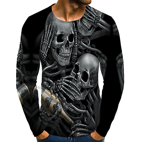 

Men's T shirt Graphic Skull Plus Size Print Long Sleeve Daily Tops Streetwear Exaggerated Rainbow