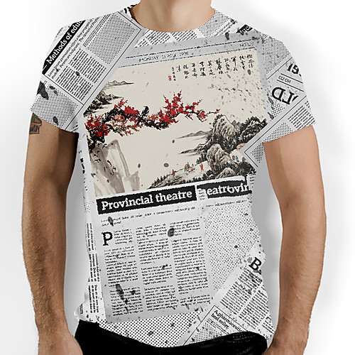 

Men's T shirt Graphic Letter Print Short Sleeve Daily Tops Basic Chinoiserie Gray