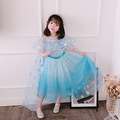

Fairytale Frozen Dress Girls' Movie Cosplay Cosplay European Pink / Blue Dress Children's Day Polyester Cotton