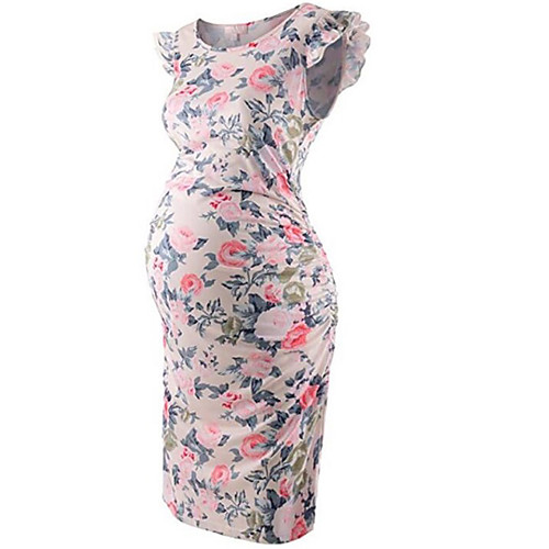 

Women's Sheath Dress Knee Length Dress - Short Sleeves Floral Summer Casual 2020 Blushing Pink S M L XL