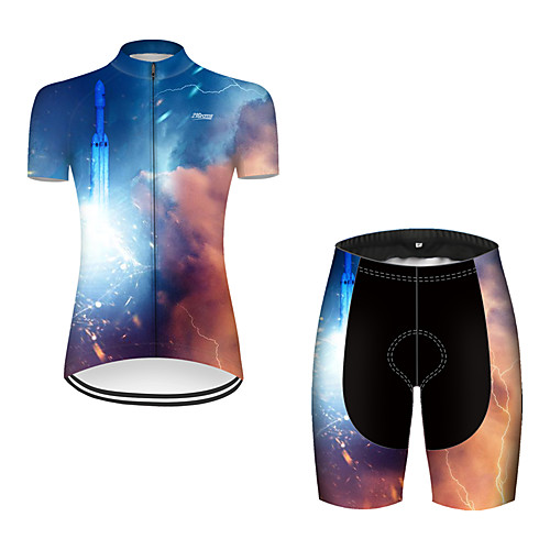 

21Grams Women's Short Sleeve Cycling Jersey with Shorts Nylon Polyester Black / Blue 3D Gradient Rocket Bike Clothing Suit Breathable 3D Pad Quick Dry Ultraviolet Resistant Reflective Strips Sports 3D