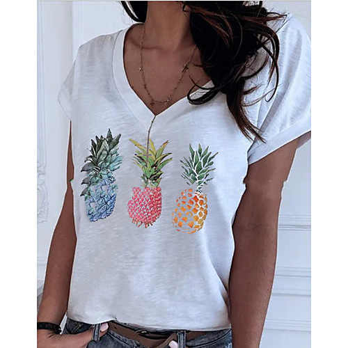 

Women's T-shirt Geometric Tops V Neck Daily Summer White Yellow S M L XL 2XL