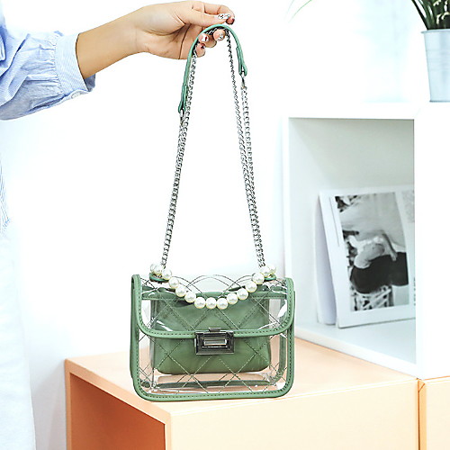 

Women's Pearls / Chain PVC Crossbody Bag Solid Color White / Black / Yellow