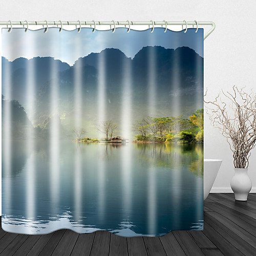 

Green Hills and Green Water Digital Print Waterproof Fabric Shower Curtain for Bathroom Home Decor Covered Bathtub Curtains Liner Includes with Hooks