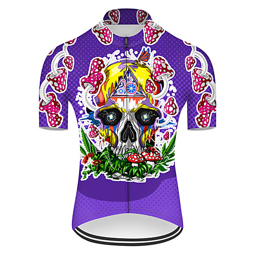 

21Grams Men's Short Sleeve Cycling Jersey Nylon Violet Novelty Skull Floral Botanical Bike Jersey Top Mountain Bike MTB Road Bike Cycling Quick Dry Breathable Sports Clothing Apparel / Micro-elastic