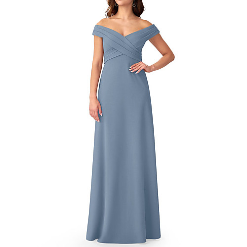 

A-Line Off Shoulder Floor Length Chiffon Bridesmaid Dress with Ruching