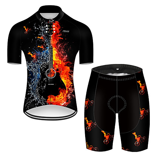 

21Grams Men's Short Sleeve Cycling Jersey with Shorts Black / Red Bike Breathable Sports Patterned Mountain Bike MTB Road Bike Cycling Clothing Apparel / Stretchy