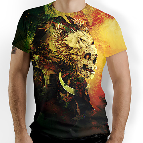 

Men's Graphic Skull Print T-shirt Basic Daily Yellow