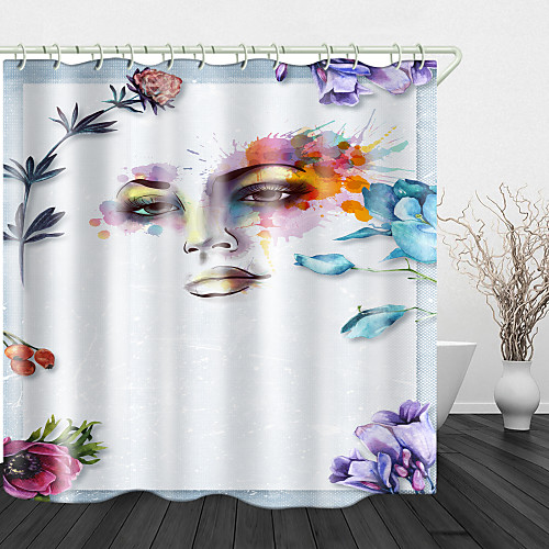 

Watercolor Depicting Beauty Digital Print Waterproof Fabric Shower Curtain for Bathroom Home Decor Covered Bathtub Curtains Liner Includes with Hooks