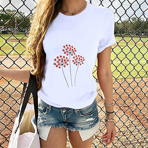 

Women's T-shirt Graphic Tops - Print Round Neck Loose Cotton Basic Daily Summer White S M L XL 2XL 3XL 4XL