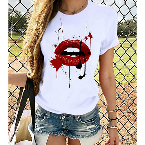 

Women's T-shirt Graphic Tops - Print Round Neck Basic Daily Spring Summer White XS S M L XL 2XL 3XL 4XL