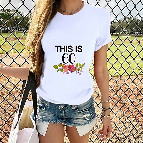 

Women's T-shirt Graphic Tops - Print Round Neck Loose Cotton Basic Daily Summer White S M L XL 2XL 3XL 4XL
