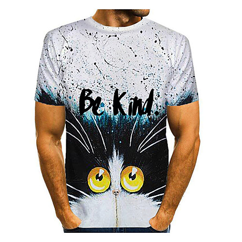 

Men's T shirt Graphic Letter Animal Print Short Sleeve Daily Tops Basic Blue