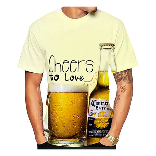 

Men's T shirt Graphic Beer Print Short Sleeve Daily Tops Yellow