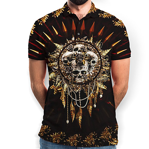 

Men's Graphic Skull Polo Basic Elegant Daily Going out Black