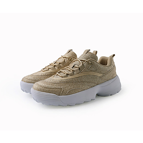 

Women's Trainers / Athletic Shoes 2020 Summer / Fall Wedge Heel Round Toe Casual Sweet Athletic Solid Colored PU Walking Shoes Black / Gold