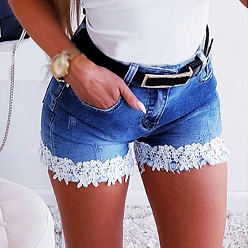 

Women's Basic Shorts Pants - Solid Colored Blue Light Blue S / M / L