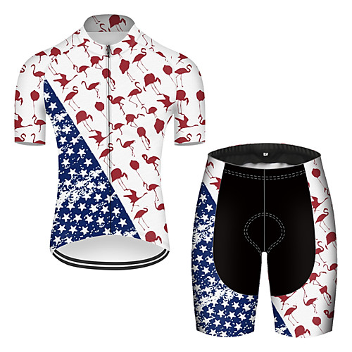 

21Grams Men's Short Sleeve Cycling Jersey with Shorts Nylon Polyester Blue / White Flamingo Animal American / USA Bike Clothing Suit Breathable 3D Pad Quick Dry Ultraviolet Resistant Reflective Strips