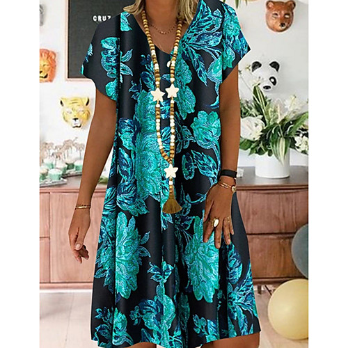 

Women's A-Line Dress Knee Length Dress - Short Sleeves Floral Summer Work 2020 Blue Gold S M L XL XXL XXXL XXXXL XXXXXL