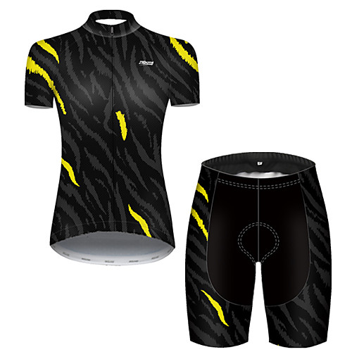 

21Grams Women's Short Sleeve Cycling Jersey with Shorts Nylon Polyester Black / Yellow Stripes Leaf Bike Clothing Suit Breathable 3D Pad Quick Dry Ultraviolet Resistant Reflective Strips Sports