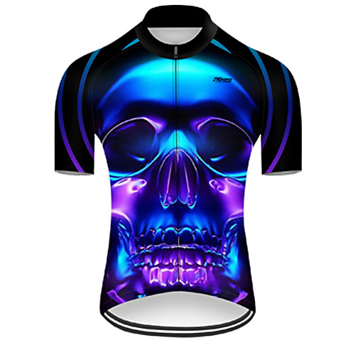 

21Grams Men's Short Sleeve Cycling Jersey Black / Blue Skull Bike Top Mountain Bike MTB Road Bike Cycling Breathable Sports Clothing Apparel / Micro-elastic