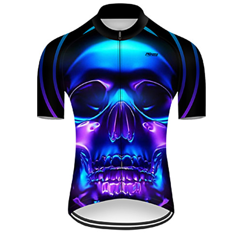 

21Grams Men's Short Sleeve Cycling Jersey Nylon Polyester Black / Blue 3D Gradient Skull Bike Jersey Top Mountain Bike MTB Road Bike Cycling Breathable Quick Dry Ultraviolet Resistant Sports Clothing