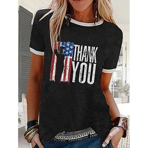 

Women's T-shirt Letter National Flag Tops - Print Round Neck Basic Daily Black M L XL 2XL 3XL