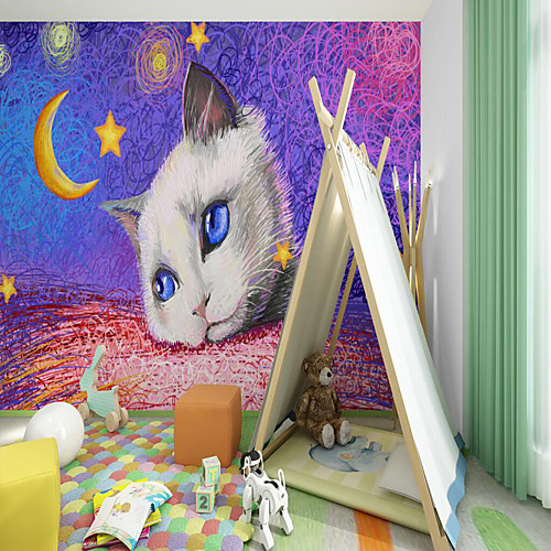 

Art Deco Landscape Home Decoration Custom Self Adhesive Mural Ghost Festival Pumpkin Cat Children Cartoon Style Suitable For Bedroom Children's Room School