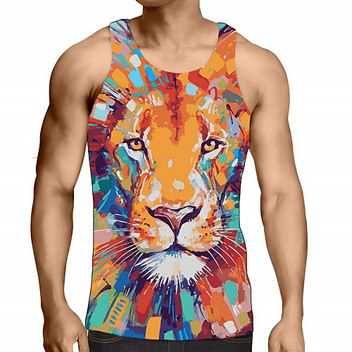 

Men's Tank Top Graphic Animal Print Sleeveless Daily Tops Basic Orange