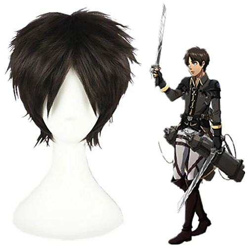 

Cosplay Costume Wig Cosplay Wig Eren Jaeger Shingeki No Kyojin Curly Cosplay Middle Part With Bangs Wig Short Black Synthetic Hair 12 inch Men's Anime Cosplay Cool Black