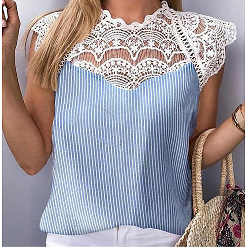 

Women's T-shirt Color Block Tops Round Neck Daily Summer Blue S M L XL