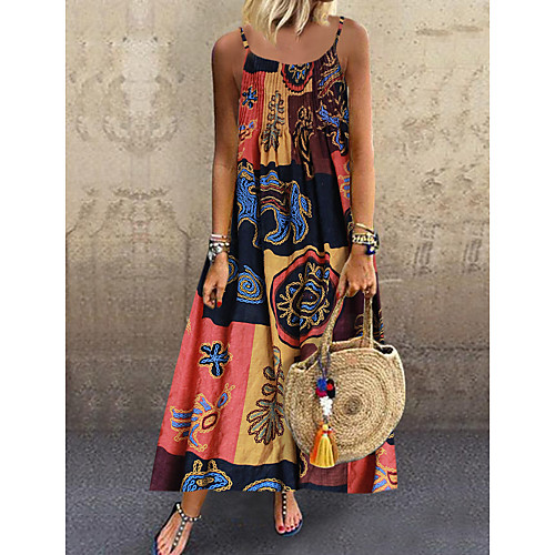 

Women's Strap Dress Midi Dress - Sleeveless Print Print Summer Casual Daily 2020 Red Yellow M L XL XXL XXXL XXXXL XXXXXL