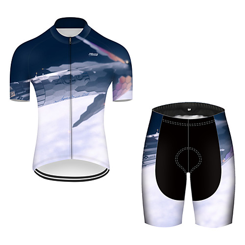 

21Grams Men's Short Sleeve Cycling Jersey with Shorts Nylon Polyester Black / White 3D Gradient Rocket Bike Clothing Suit Breathable 3D Pad Quick Dry Ultraviolet Resistant Reflective Strips Sports 3D