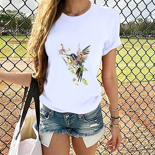 

Women's T-shirt Graphic Tops - Print Round Neck Loose Cotton Basic Daily Summer White S M L XL 2XL 3XL 4XL