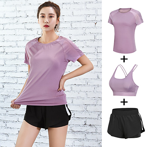 

Women's Mesh With Inner Shorts Mesh Tracksuit Activewear Set Workout Outfits 3pcs Round Running Fitness Jogging Breathable Quick Dry Soft Sportswear Athletic Clothing Set Short Sleeve Activewear