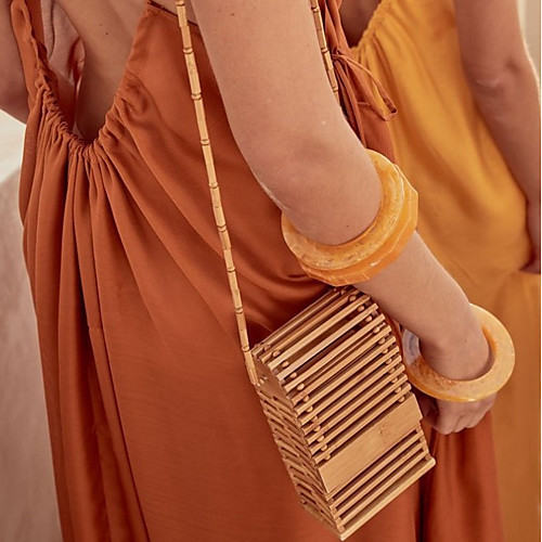 

Women's Wood Crossbody Bag Solid Color Earth Yellow