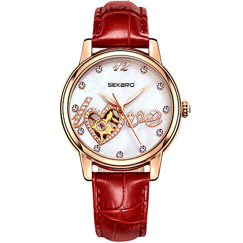 

Women's Mechanical Watch Heart shape Fashion Genuine Leather Automatic self-winding White Black Red Water Resistant / Waterproof Adorable Analog