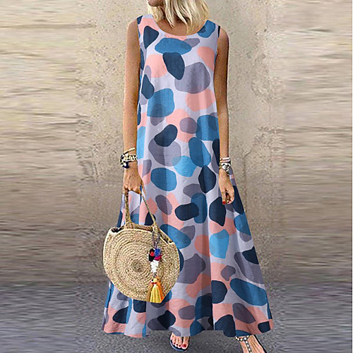 

Women's A-Line Dress Maxi long Dress - Sleeveless Print Summer Casual 2020 Purple Yellow Green Light Blue S L XL XXL XXXL XXXXL XXXXXL