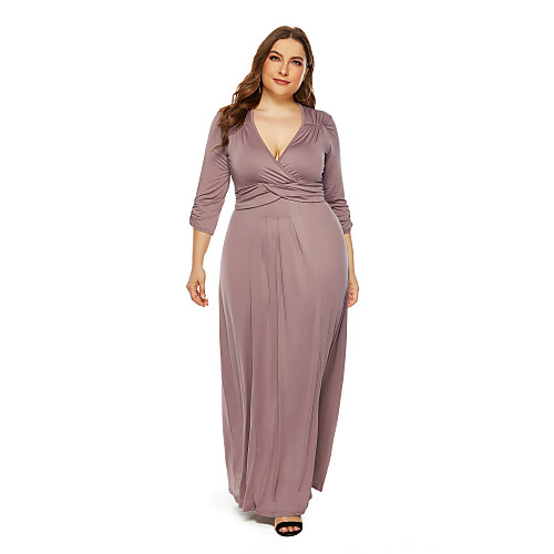 

Women's Sheath Dress Maxi long Dress - 3/4 Length Sleeve Solid Color Fall Sexy 2020 Wine Black Blue Khaki L XL XXL XXXL