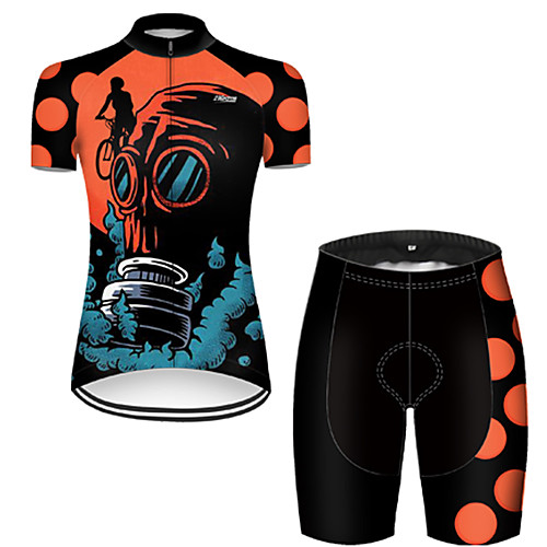 

21Grams Women's Short Sleeve Cycling Jersey with Shorts Nylon Polyester Black / Orange 3D Gradient Skull Bike Clothing Suit Breathable 3D Pad Quick Dry Ultraviolet Resistant Reflective Strips Sports