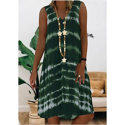 

Women's A-Line Dress Knee Length Dress - Sleeveless Tie Dye Summer Casual Chinoiserie 2020 White Red Green S M L XL XXL XXXL XXXXL XXXXXL