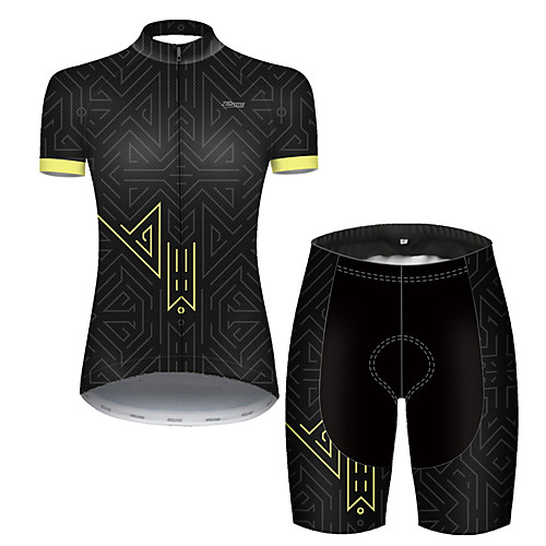 

21Grams Women's Short Sleeve Cycling Jersey with Shorts Nylon Polyester Black / Yellow Stripes Gradient Geometic Bike Clothing Suit Breathable 3D Pad Quick Dry Ultraviolet Resistant Reflective Strips