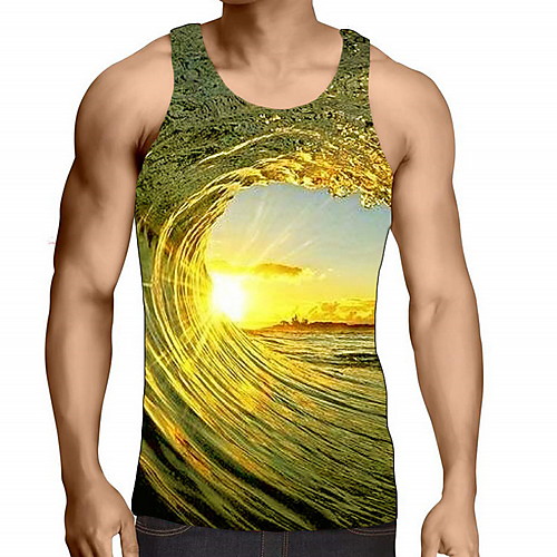 

Men's Graphic 3D Print Print Tank Top Daily Round Neck Yellow / Sleeveless