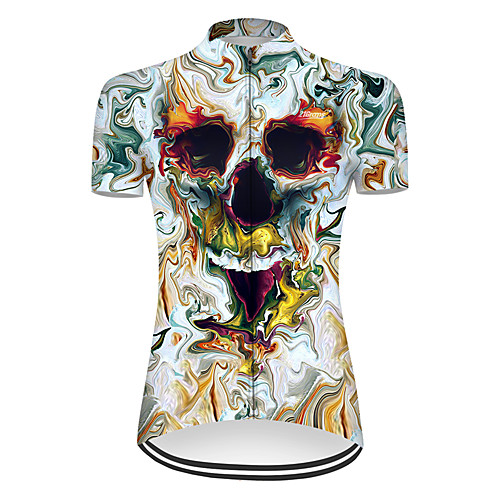 

21Grams Women's Short Sleeve Cycling Jersey Nylon Blue / White 3D Novelty Skull Bike Jersey Top Mountain Bike MTB Road Bike Cycling Breathable Quick Dry Sports Clothing Apparel / Micro-elastic