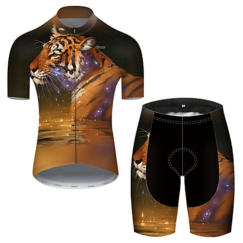 

21Grams Men's Short Sleeve Cycling Jersey with Shorts Nylon Polyester Black / Yellow Galaxy Animal Tiger Bike Clothing Suit Breathable 3D Pad Quick Dry Ultraviolet Resistant Reflective Strips Sports