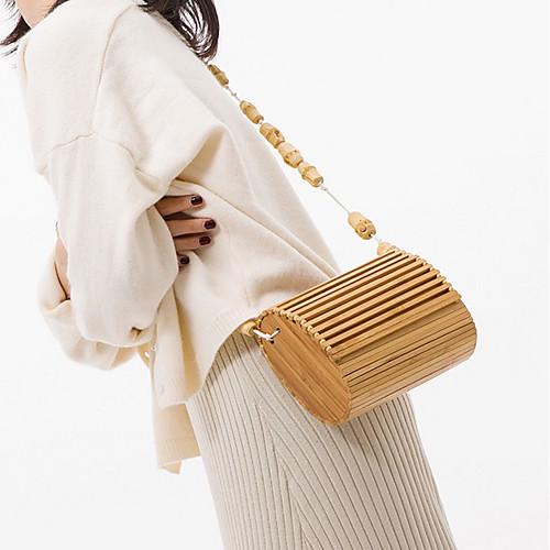 

Women's Wood Crossbody Bag Solid Color Earth Yellow